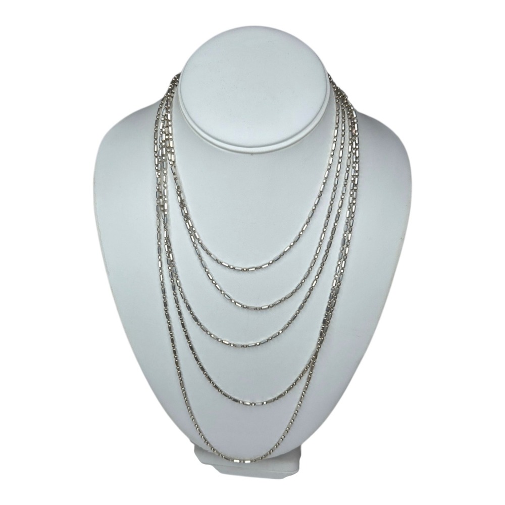 Milor Sterling Silver 925 Chain Necklace 100" Silver Bar Ball Beads